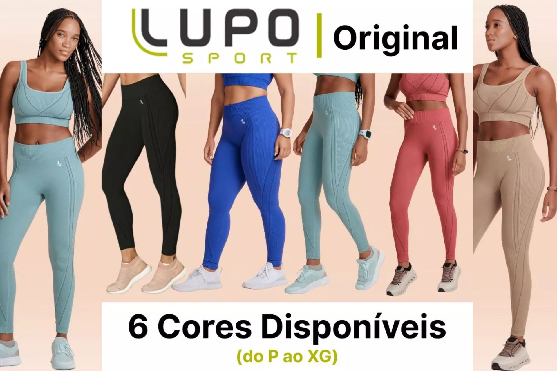 Mulher em academia usando legging com tecnologia seamless, alta compressão, fazendo exercício de agachamento com halteres